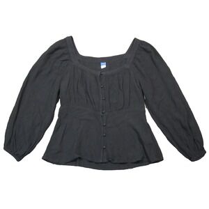 Old Navy Peasant Shirt Womens S Black‎ Button Up Soft Shirred Whimsigoth Witchy
